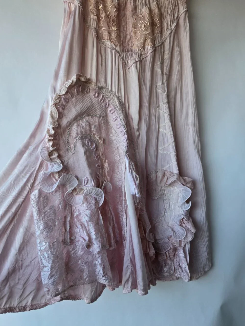 Vintage Y2k Euro Light Pink Fairycore Skirt Romantic Maxi Flared Lace S - M